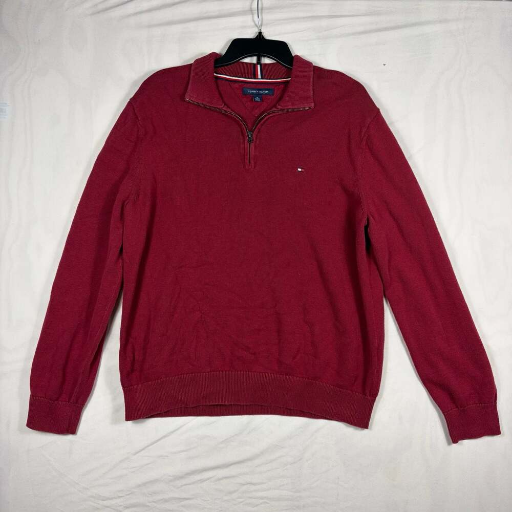 Tommy Hilfiger Men's Red 100% Cotton Quarter-Zip Sweater XL